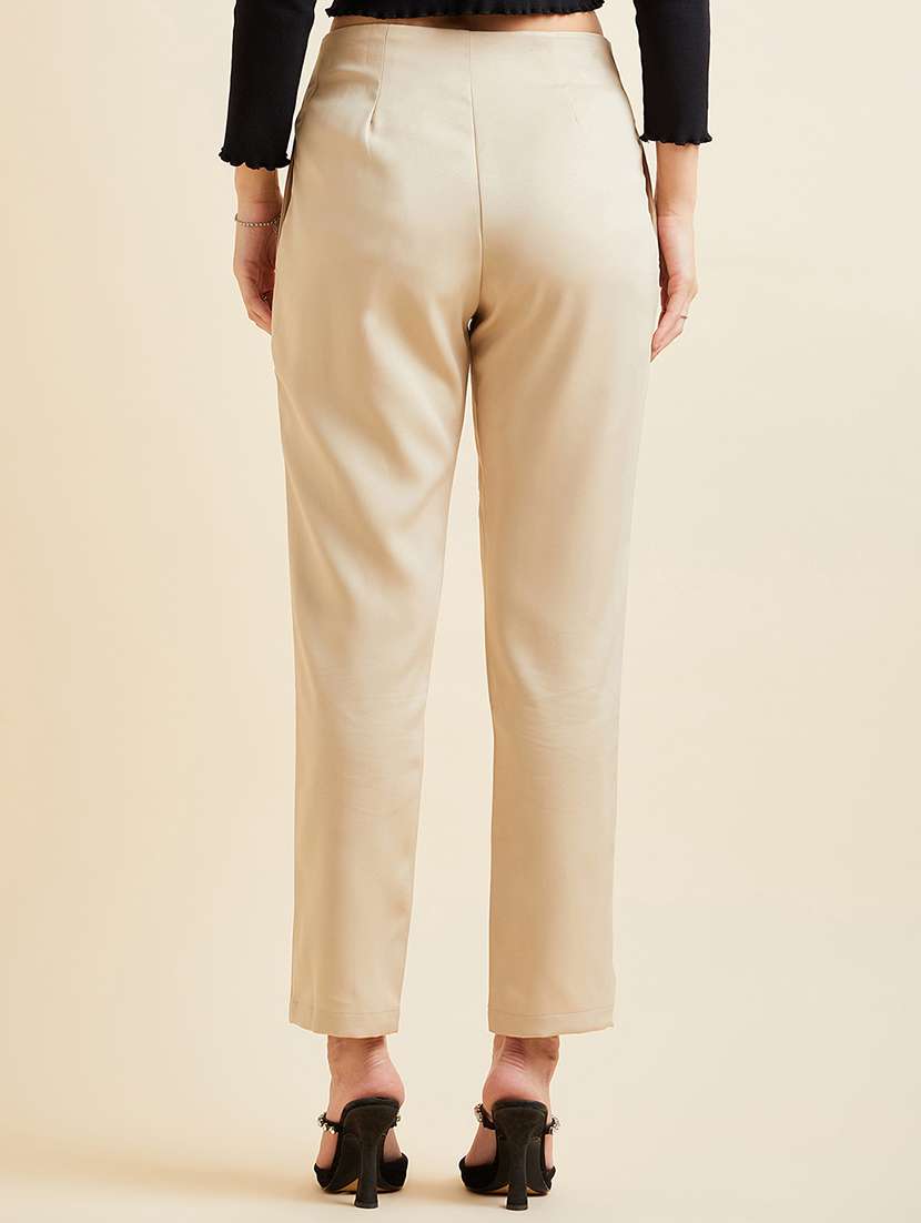 women beige polyester pleated trousers - 20428389 -  Standard Image - 2