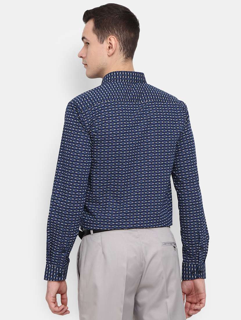 men printed navy blue cotton formal shirt - 20428391 -  Standard Image - 2