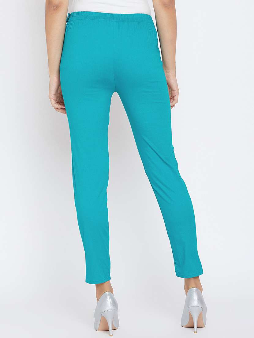 women solid turquoise blue cigarette pant - 20428424 -  Standard Image - 2