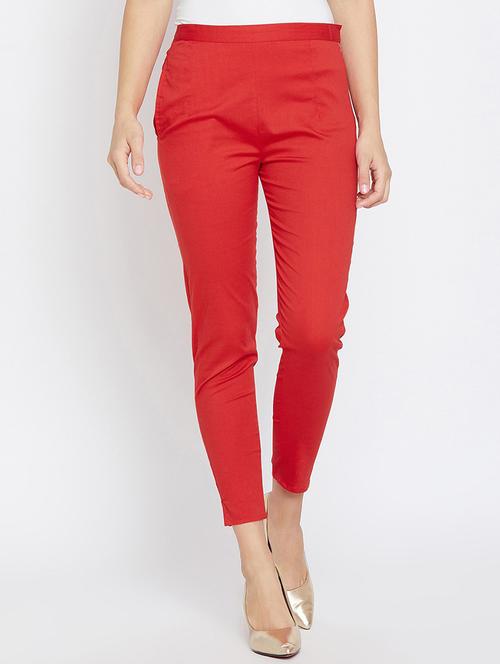 women solid red cigarette pants - 20428429 -  Standard Image - 0