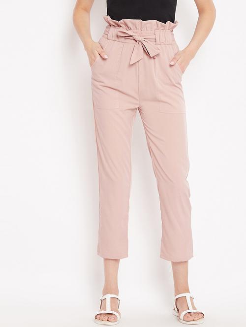 women solid pink detailed peg trouser - 20428446 - Standard Image - 0