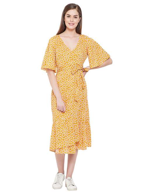yellow floral wrap dress - 20428462 -  Standard Image - 0