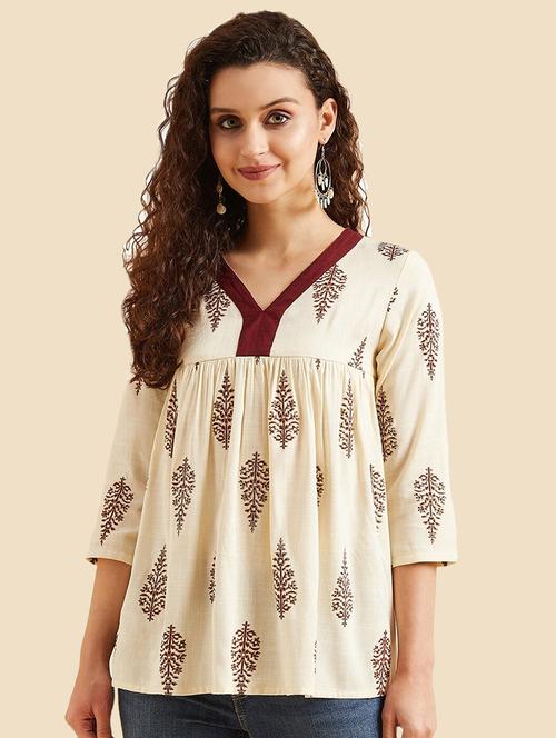 cream printed peasant top - 20428470 - Standard Image - 0