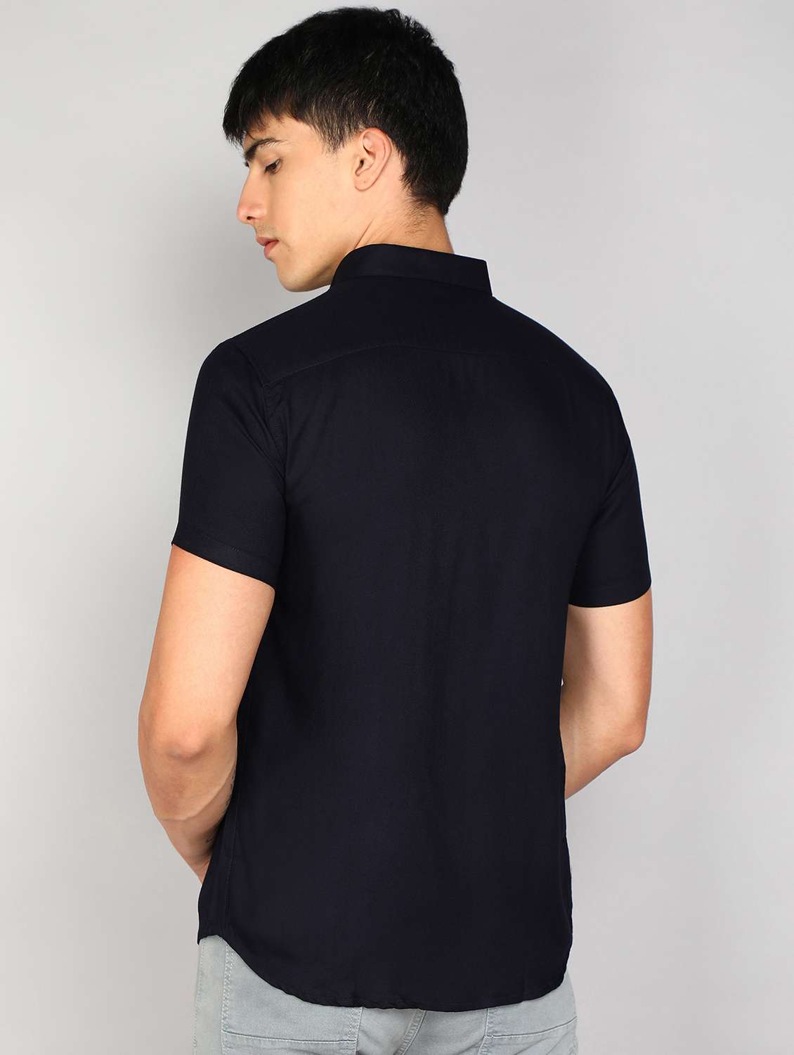 navy blue solid casual shirt - 20428691 -  Standard Image - 2