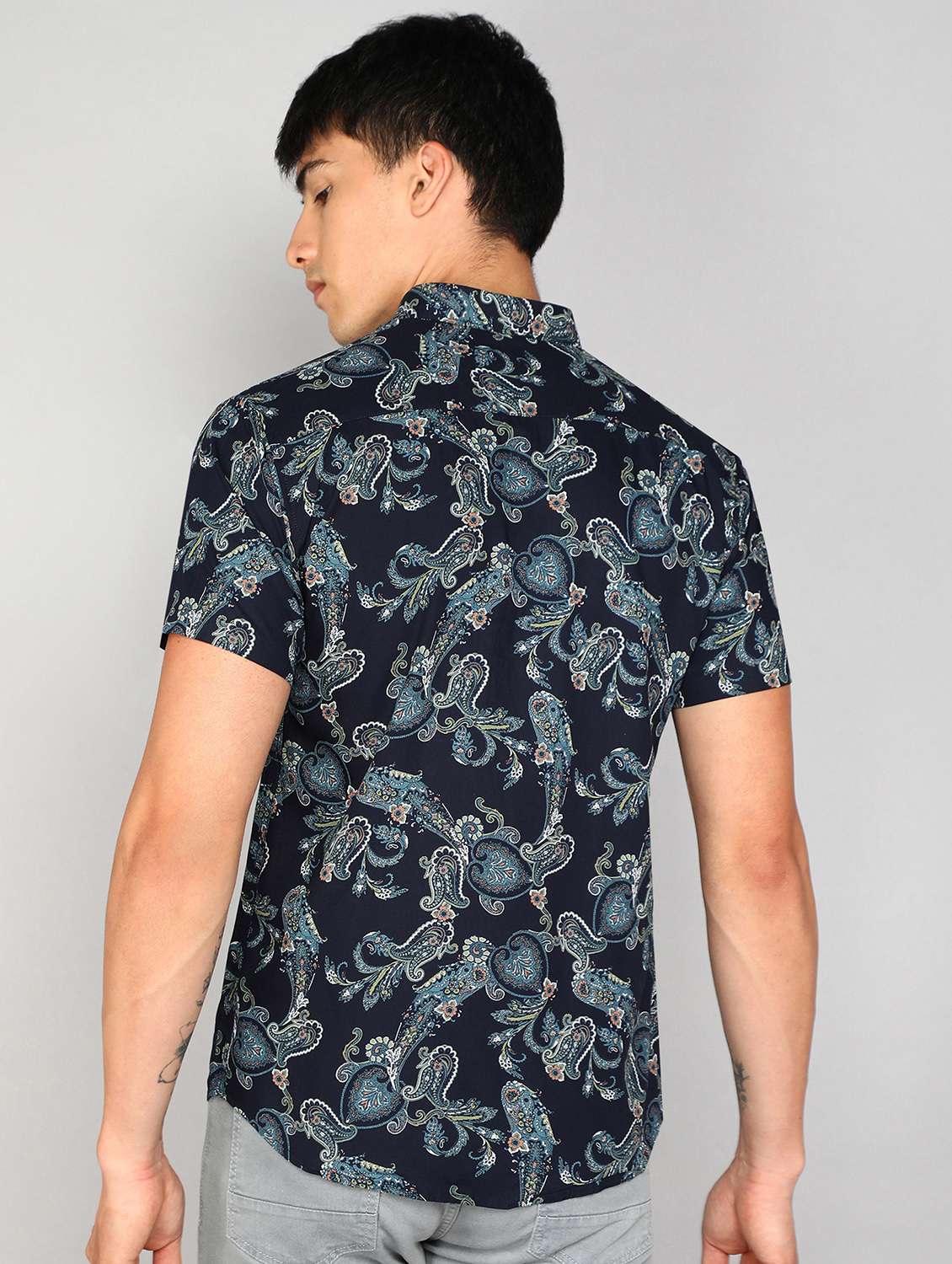 navy blue printed casual shirt - 20428692 - Standard Image - 2