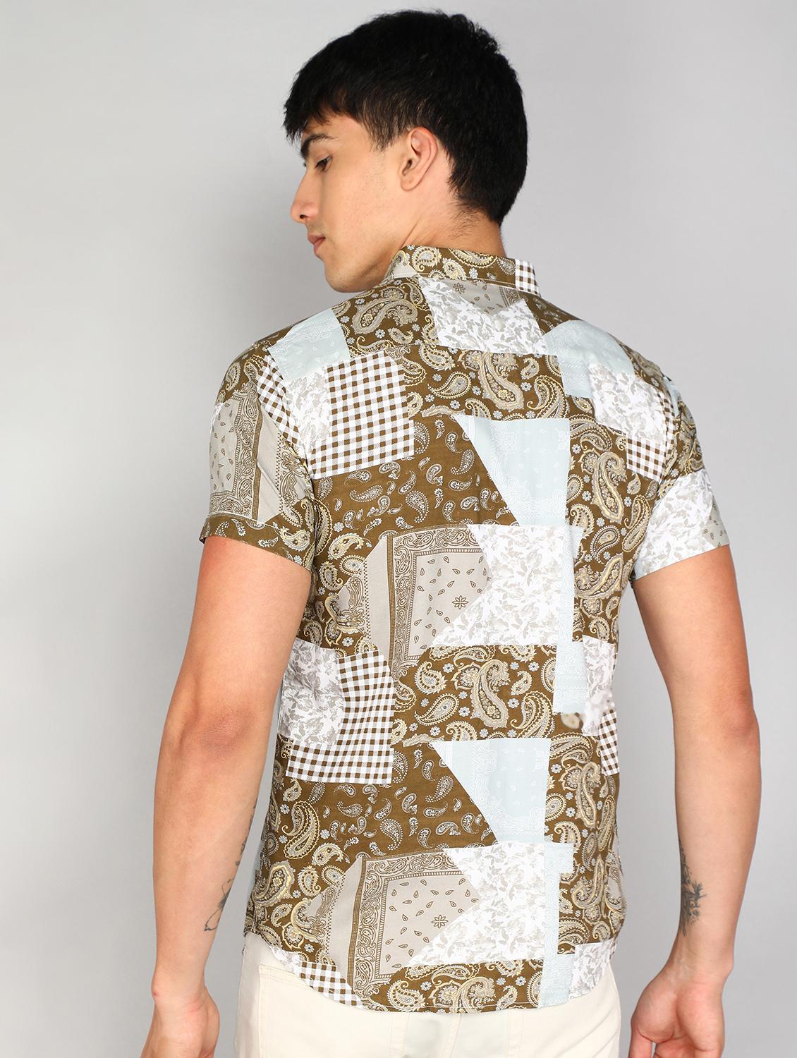 khaki printed casual shirt - 20428697 - Standard Image - 2