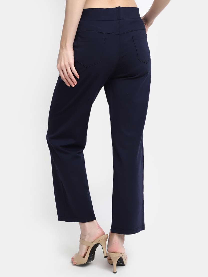 women solid flat front tailored pants - 20429394 -  Standard Image - 2