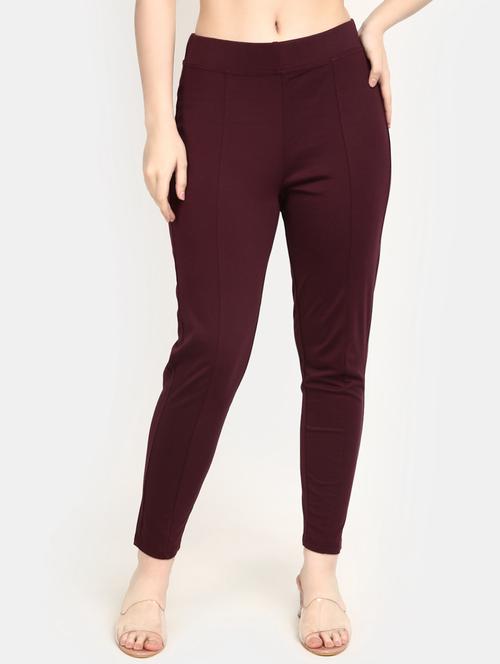 maroon solid cotton jegging - 20429395 - Standard Image - 0