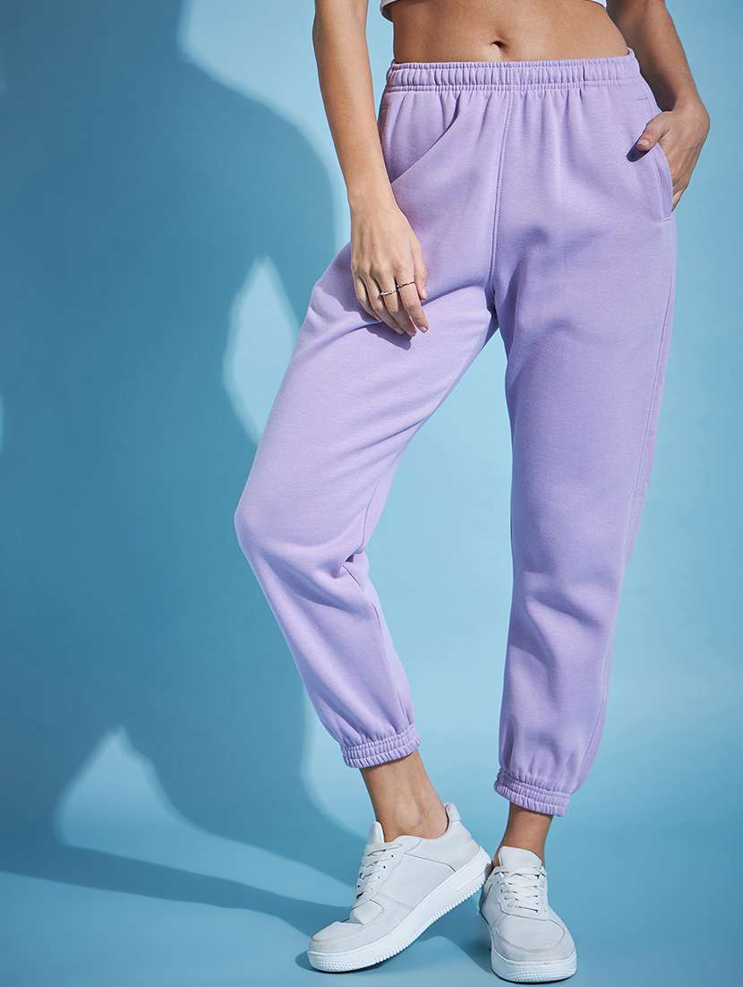 women purple fleece track pant