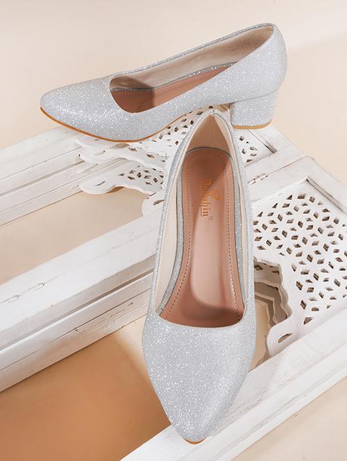silver shimmery slip on pump - 20429732 - Standard Image - 0