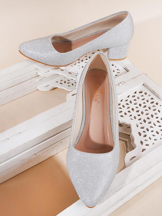 silver shimmery slip on pump - 20429732 - Zoom Image - 0
