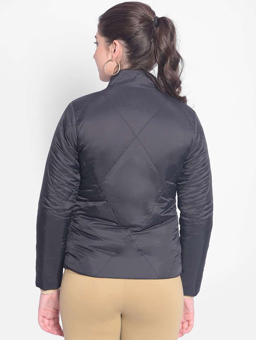 women black polyester regular jacket - 20429894 - Standard Image - 2