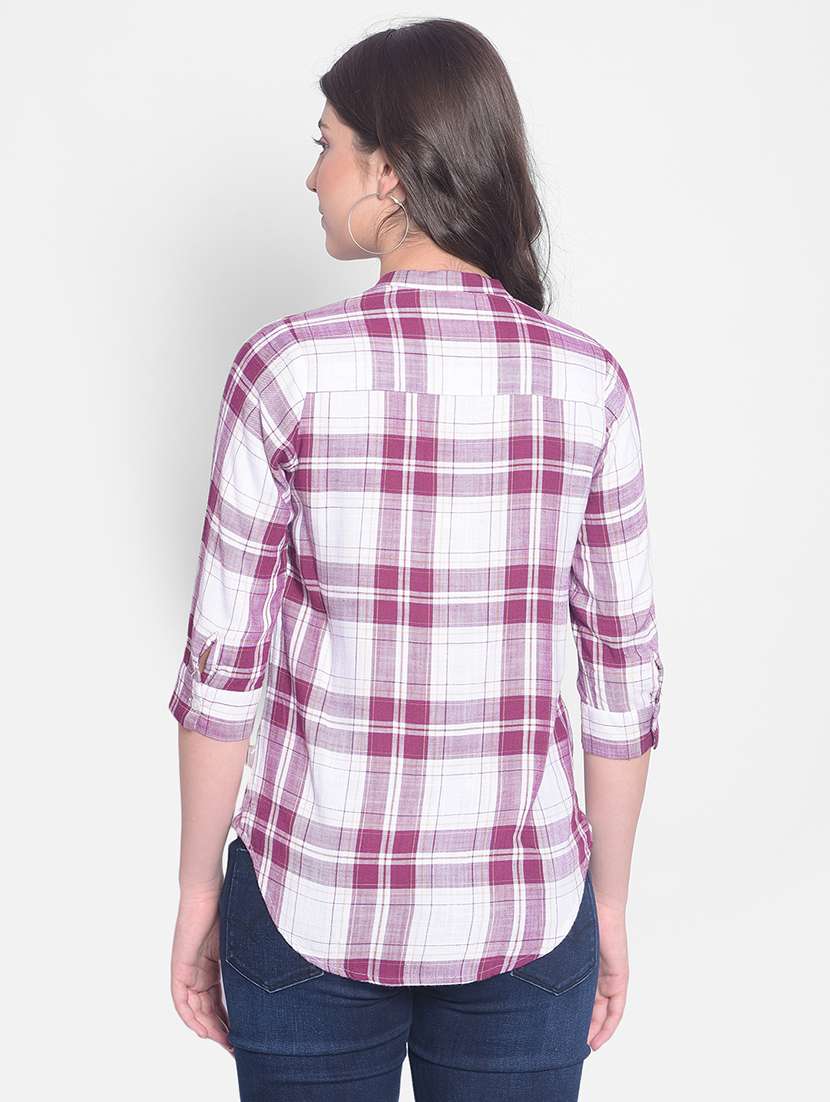 women maroon & white checkered print regular shirt - 20429905 -  Standard Image - 2