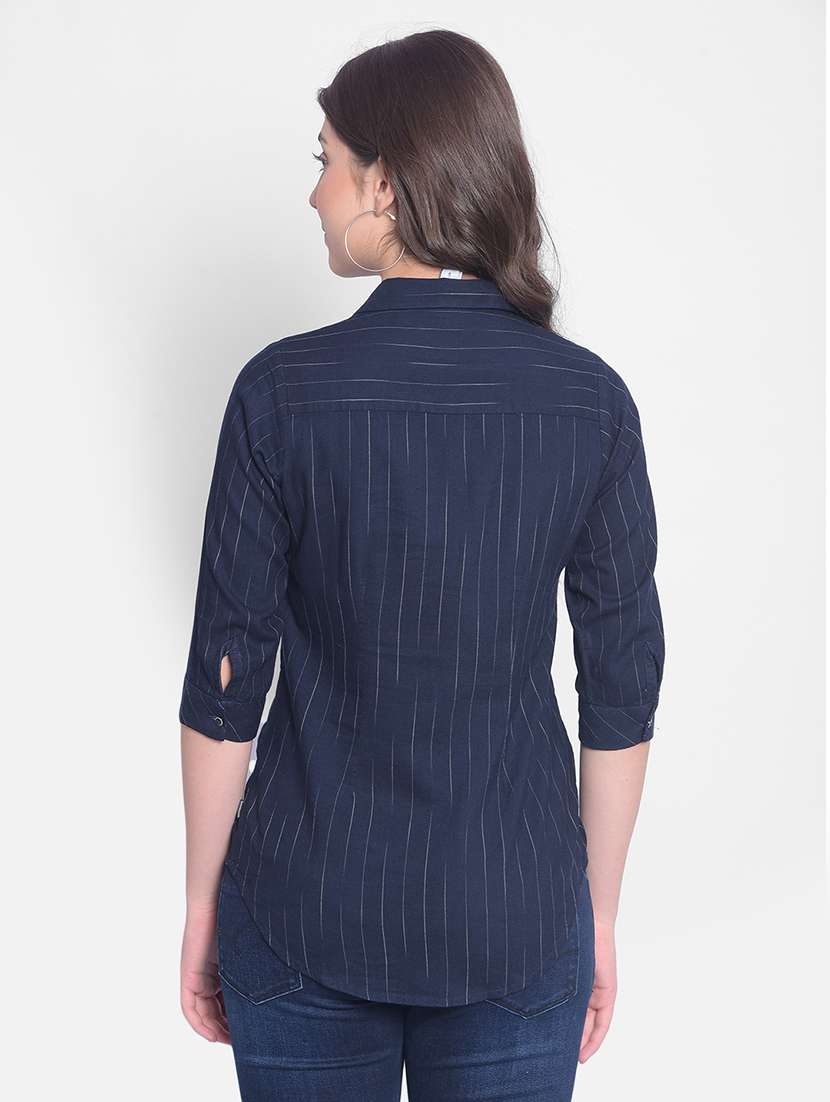 women navy blue striped regular shirt - 20429917 -  Standard Image - 2