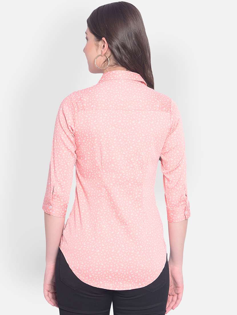 women peach printed three quater sleeves shirt - 20429918 -  Standard Image - 2