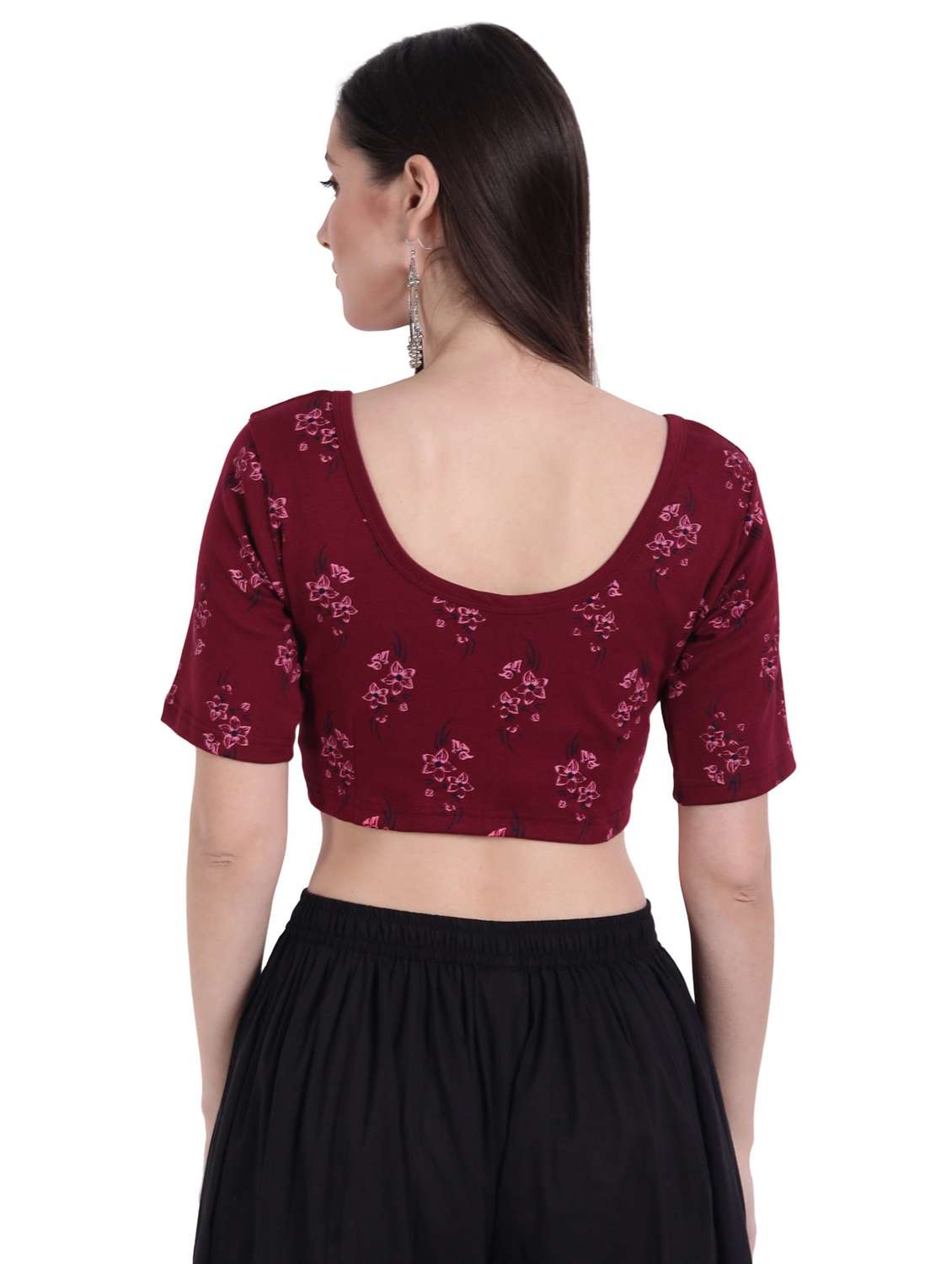 women maroon round neck stitched blouse - 20429952 - Standard Image - 2