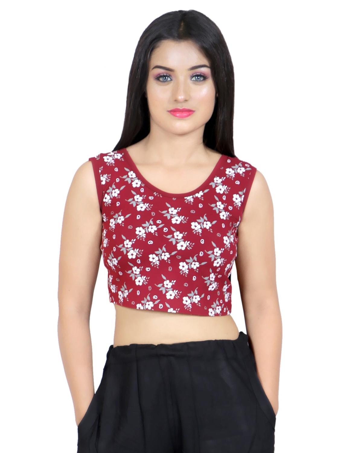women maroon round neck stitched blouse - 20429968 -  Zoom Image - 0