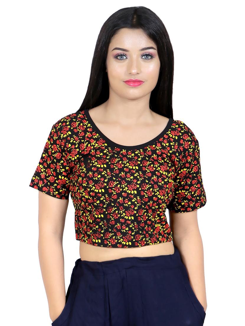 women black round neck stitched blouse - 20429974 -  Zoom Image - 0