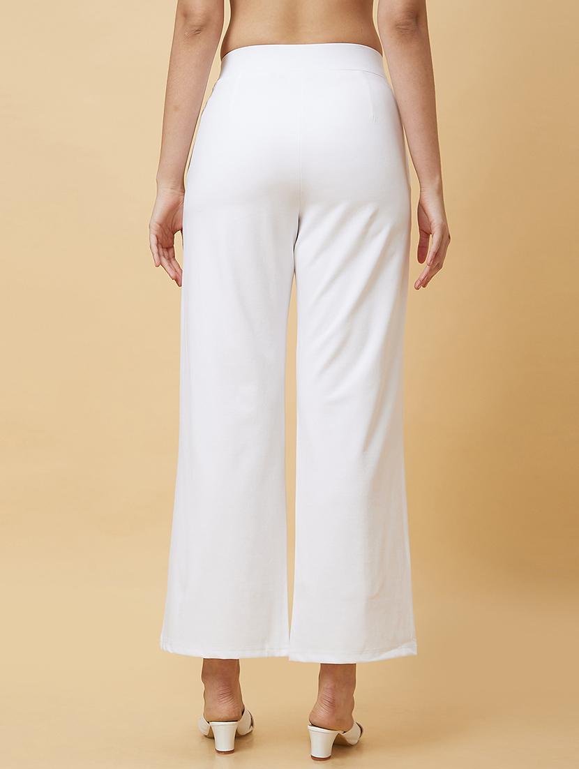 white solid pleated trousers - 20430085 - Standard Image - 2