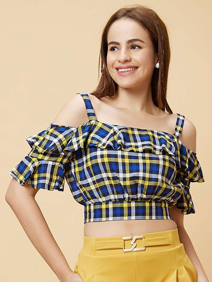 blue checks crop top - 20430108 - Zoom Image - 0
