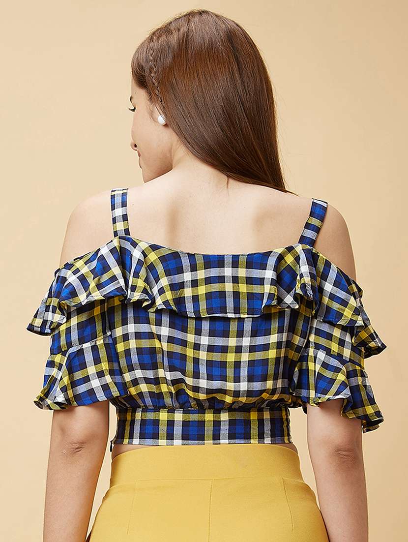 blue checks crop top - 20430108 - Standard Image - 2