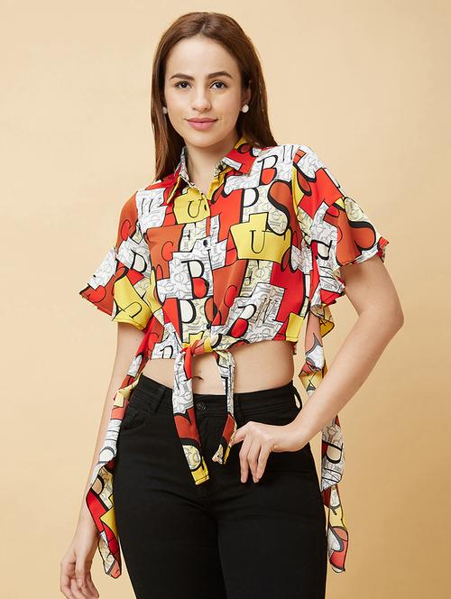 red graphic crop top - 20430112 - Standard Image - 0