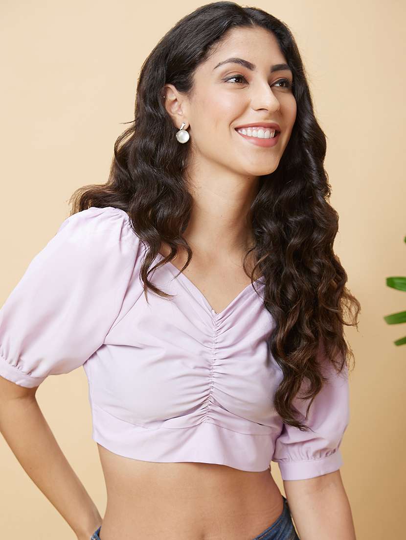 lavender solid crop top - 20430119 -  Standard Image - 2