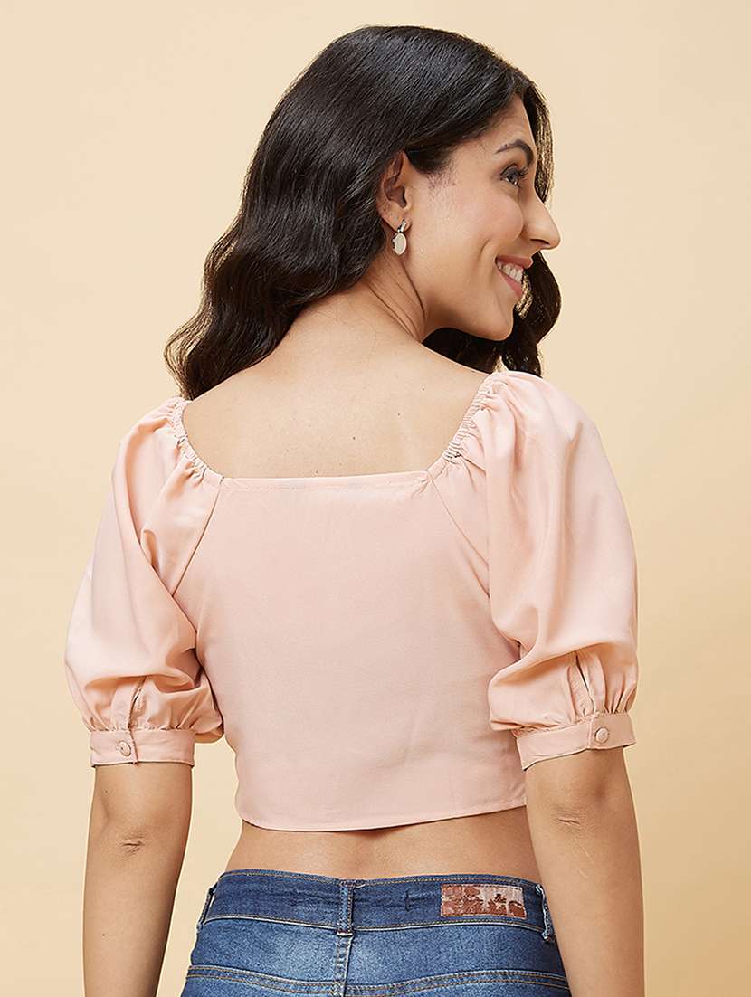 peach solid crop top - 20430121 -  Standard Image - 2