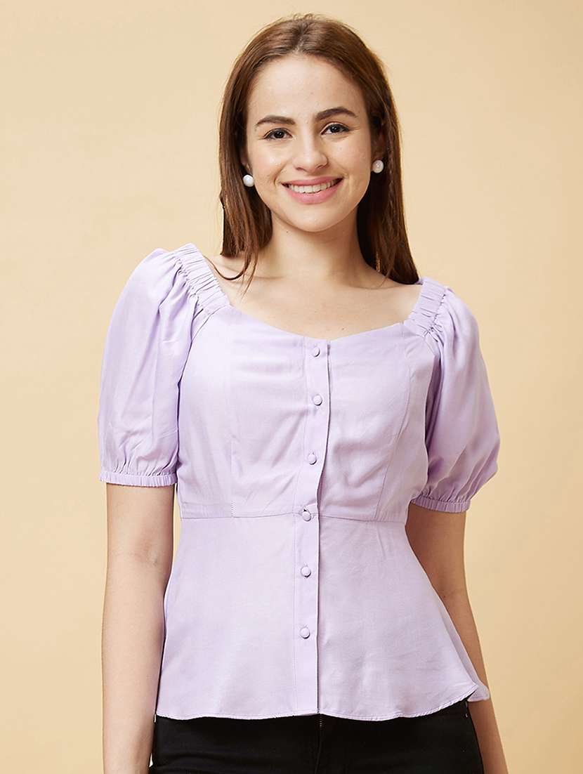 purple solid regular top - 20430214 -  Zoom Image - 0