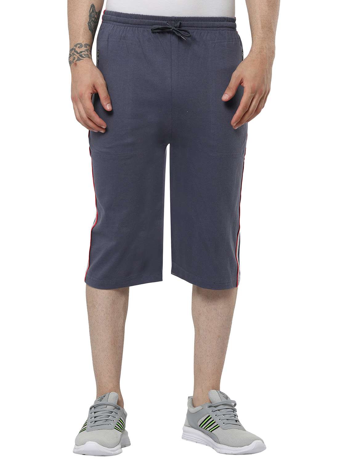 men side taped grey cotton three - fourth