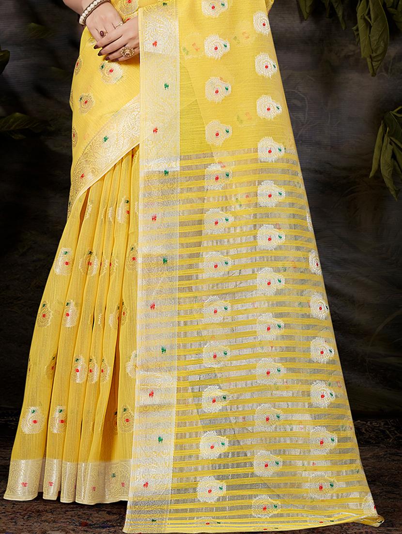 yellow self design banarasi saree - 20431124 - Standard Image - 2
