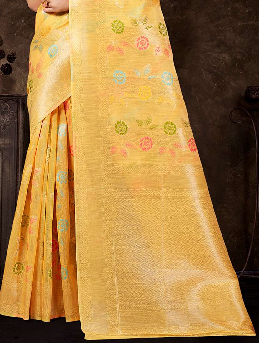 yellow self design banarasi saree - 20431151 - Standard Image - 2
