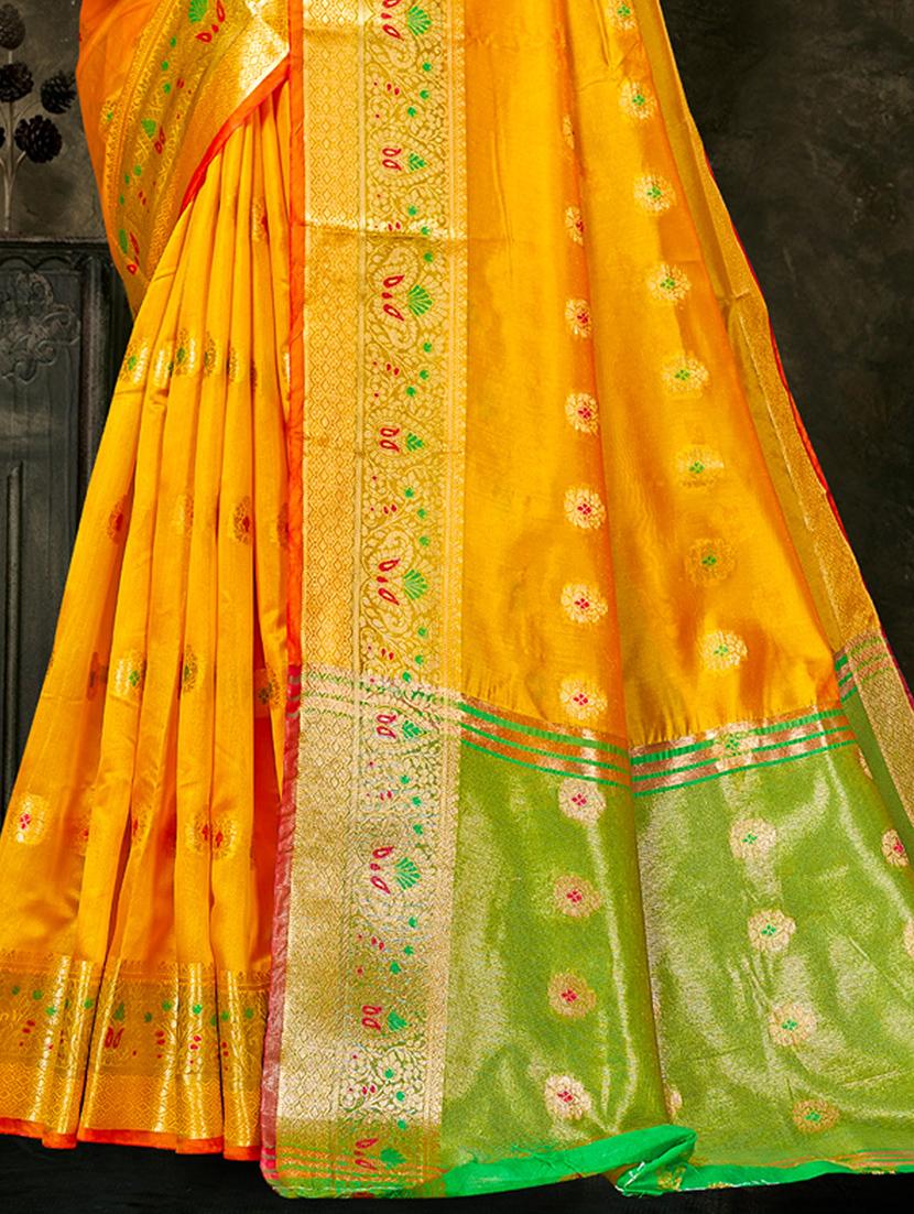 yellow self design banarasi saree - 20431156 - Standard Image - 2