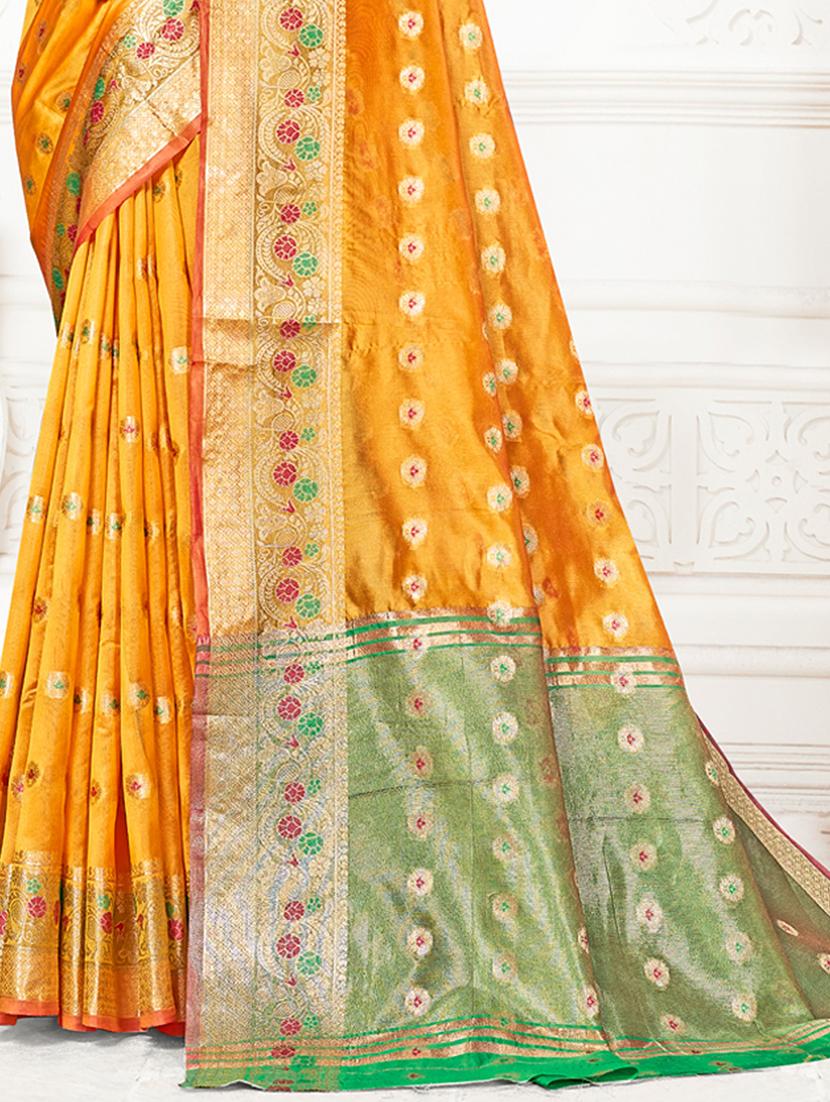 yellow self design banarasi saree - 20431163 - Standard Image - 2