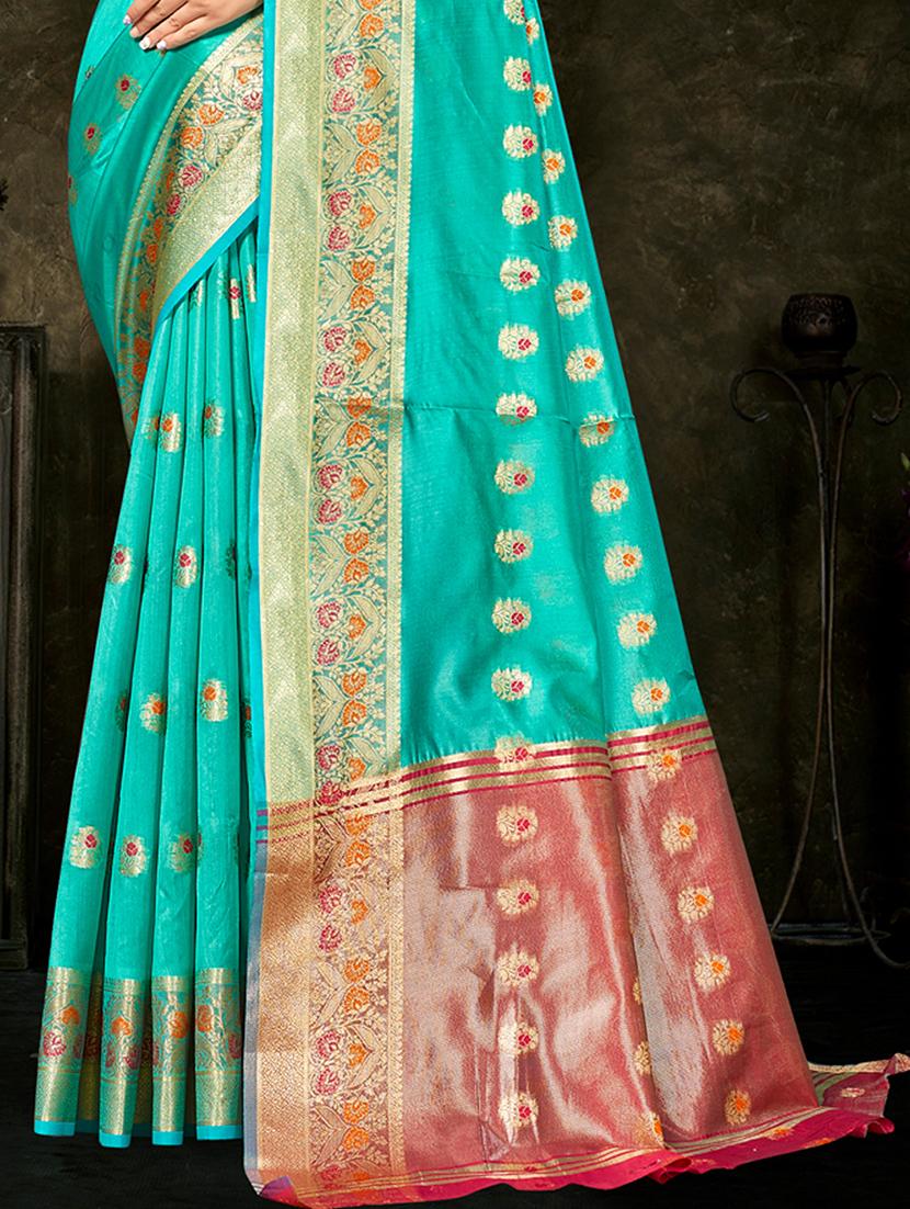 turquoise self design banarasi saree - 20431165 - Standard Image - 2