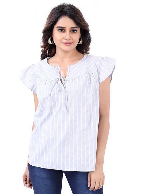 tie up neck striped top - 20431362 - Standard Image - 0