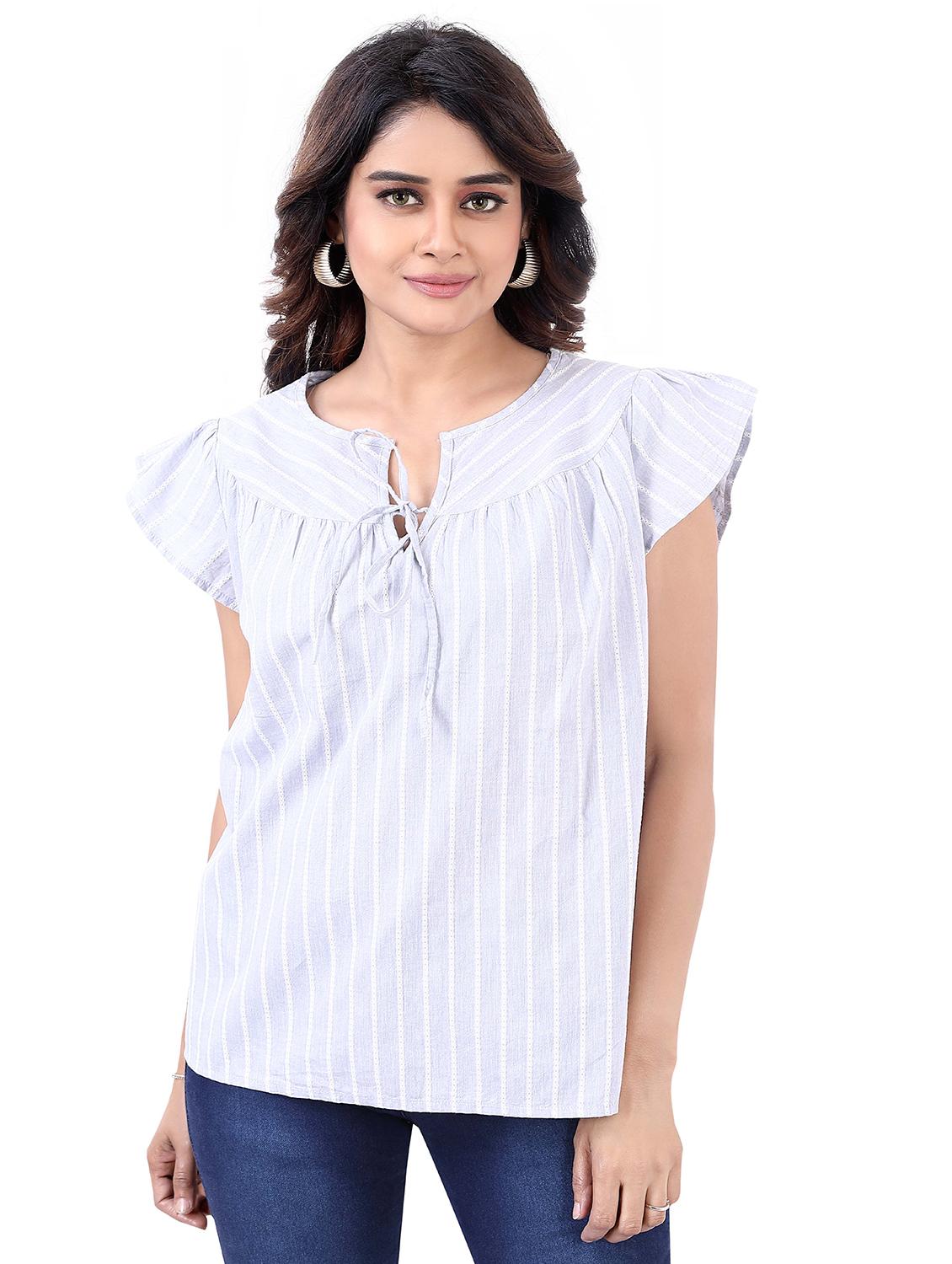 tie up neck striped top - 20431362 - Zoom Image - 0