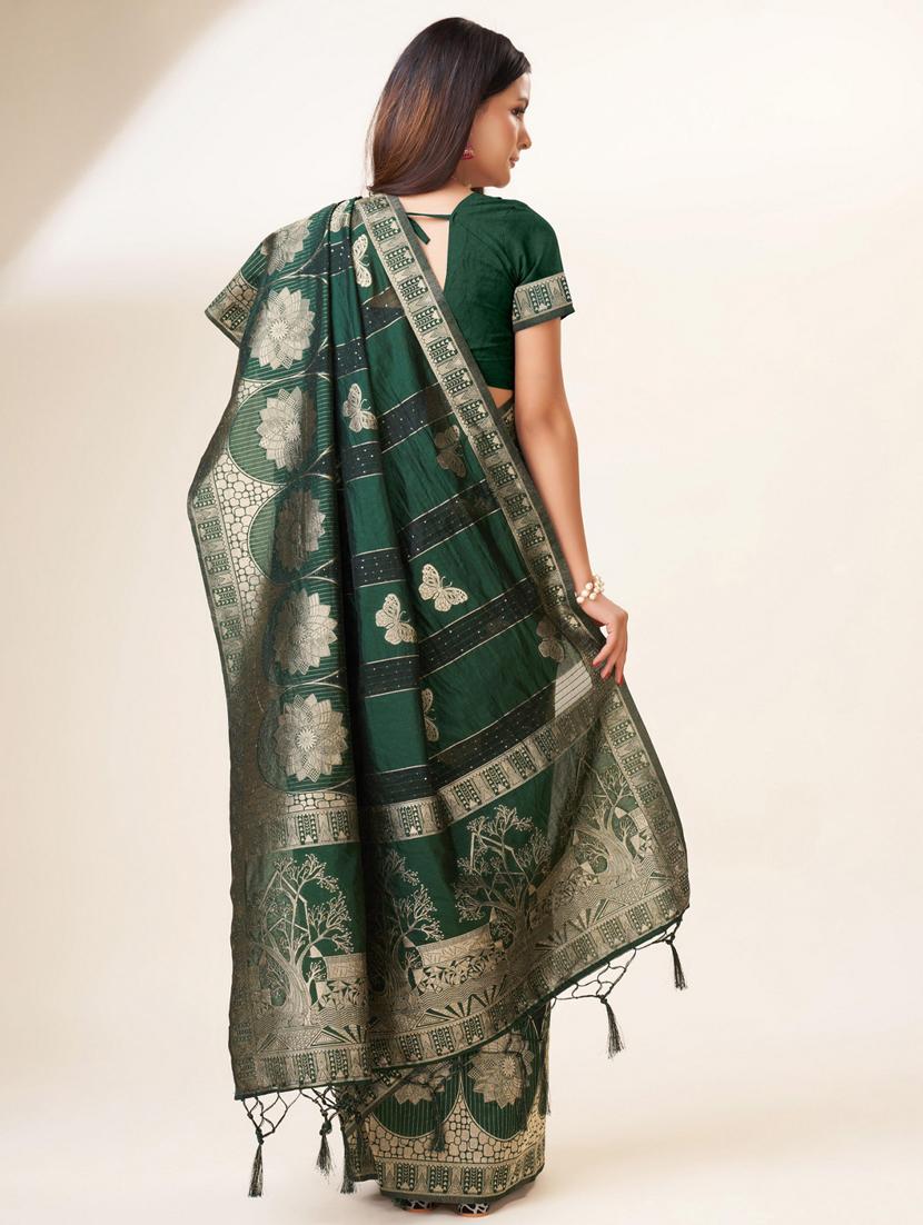 bottle green self design banarasi saree - 20433944 - Standard Image - 2