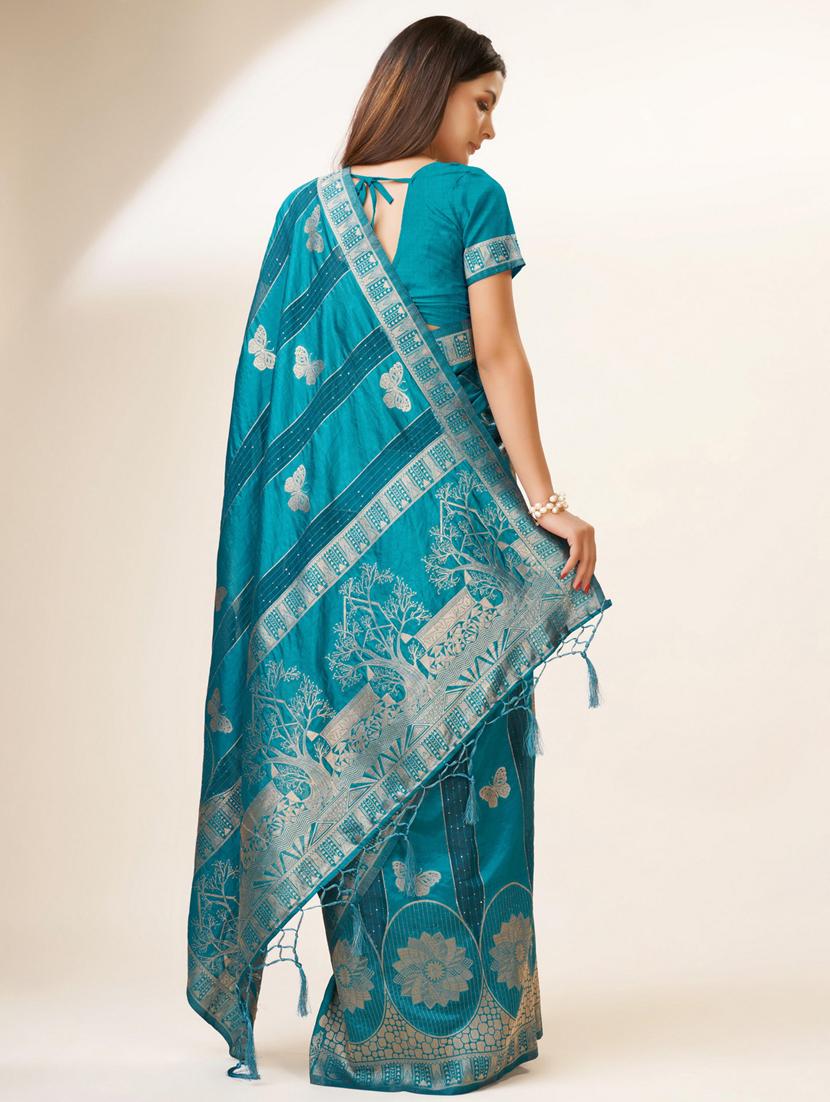 turquoise self design banarasi saree - 20433947 - Standard Image - 2