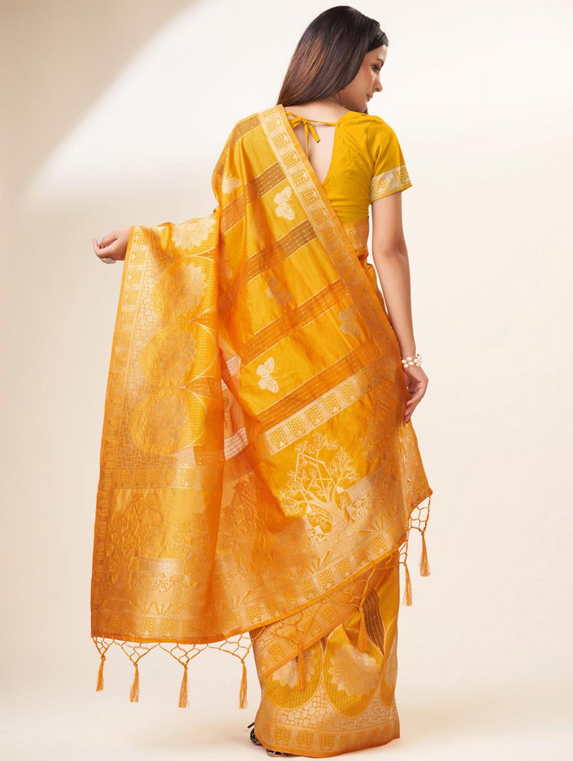yellow self design banarasi saree - 20433949 - Standard Image - 2