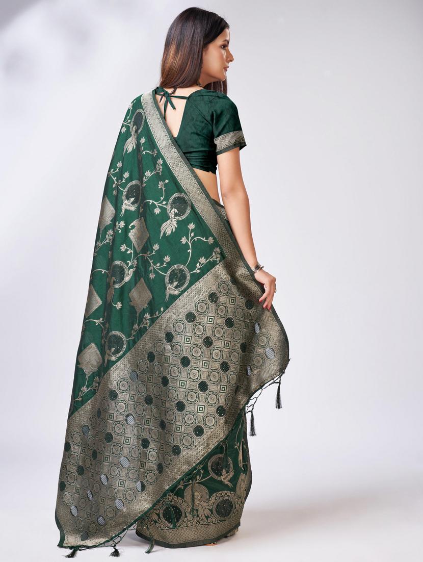 bottle green self design banarasi saree - 20433950 - Standard Image - 2