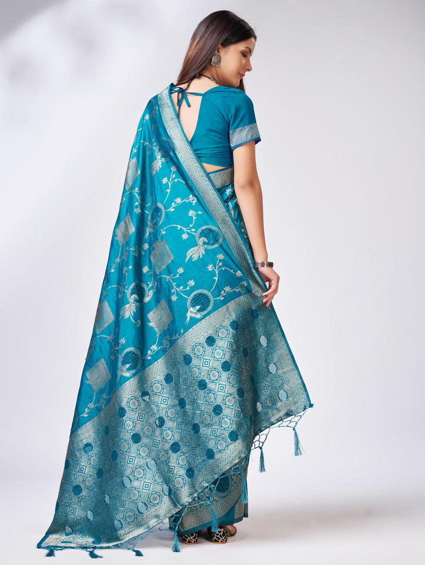 turquoise self design banarasi saree - 20433953 - Standard Image - 2