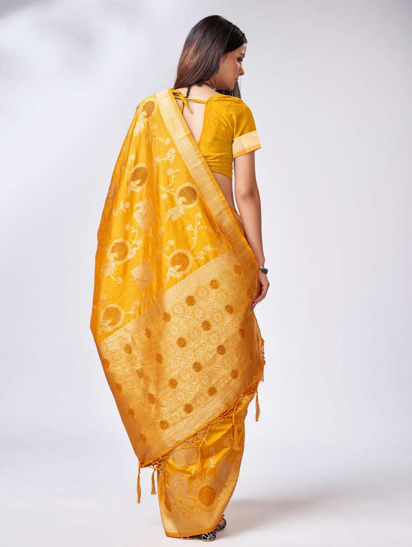 yellow self design banarasi saree - 20433955 -  Standard Image - 2