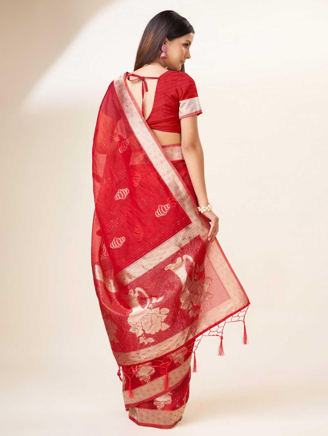 red self design banarasi saree - 20433979 - Standard Image - 2