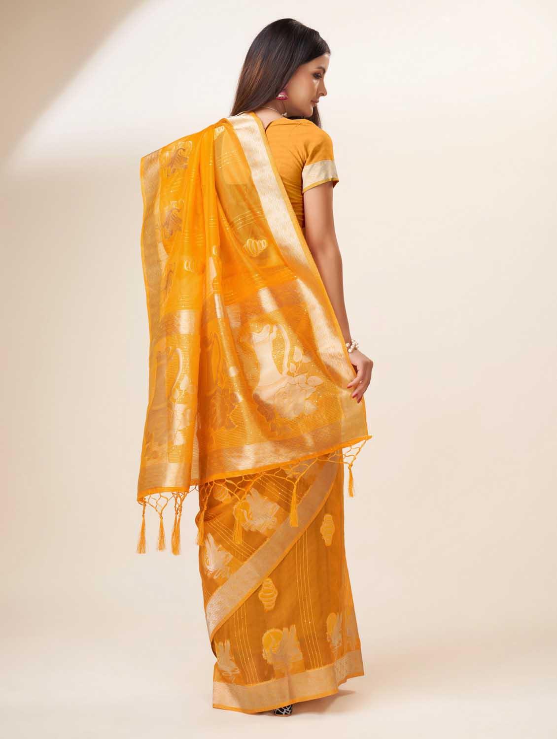 yellow self design banarasi saree - 20433982 - Standard Image - 2