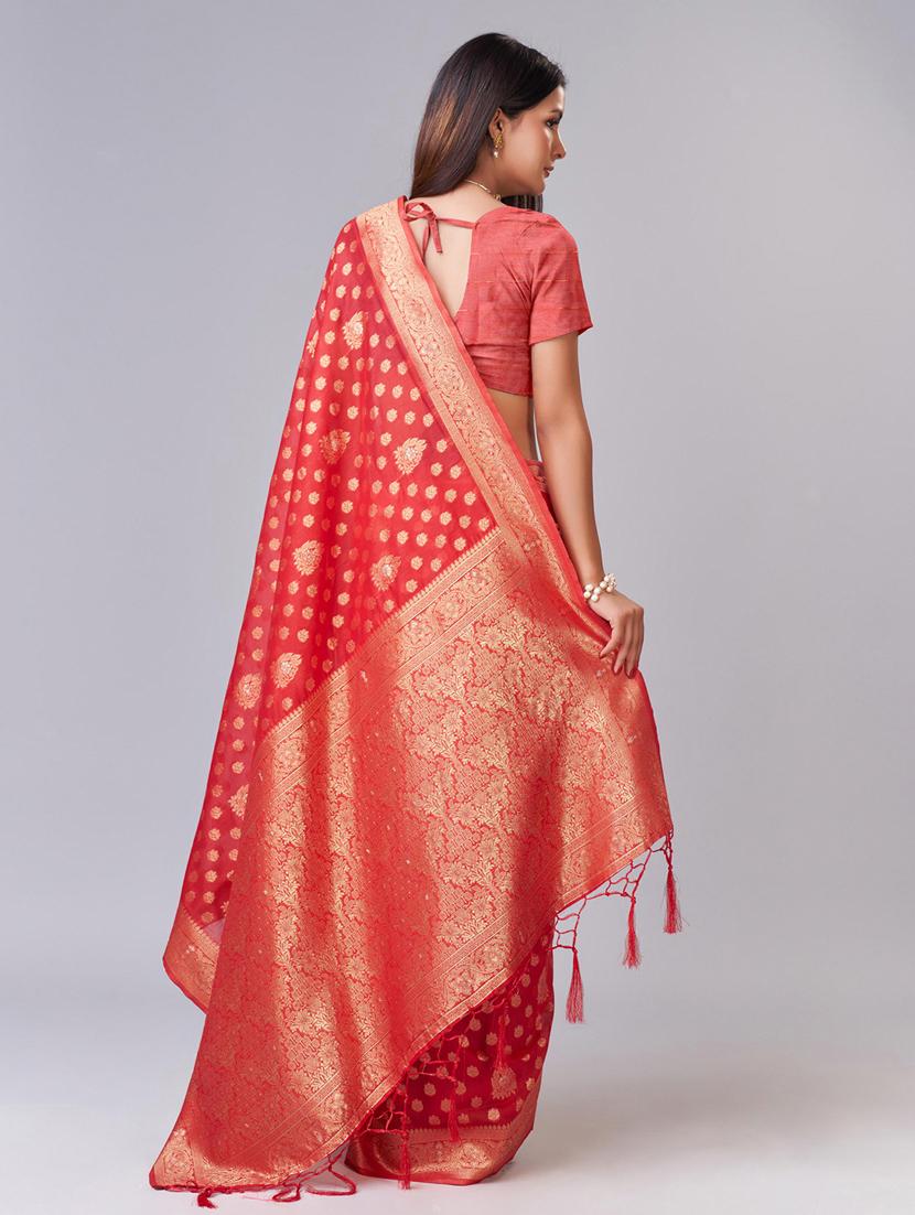red self design banarasi saree - 20433991 - Standard Image - 2