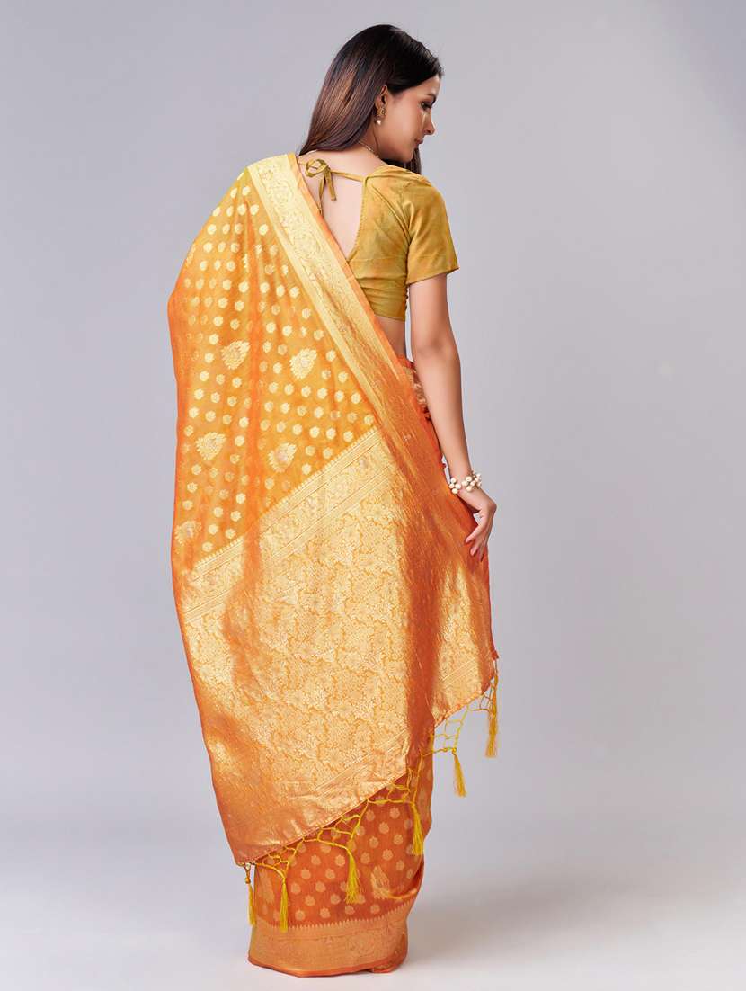 yellow self design banarasi saree - 20433993 - Standard Image - 2