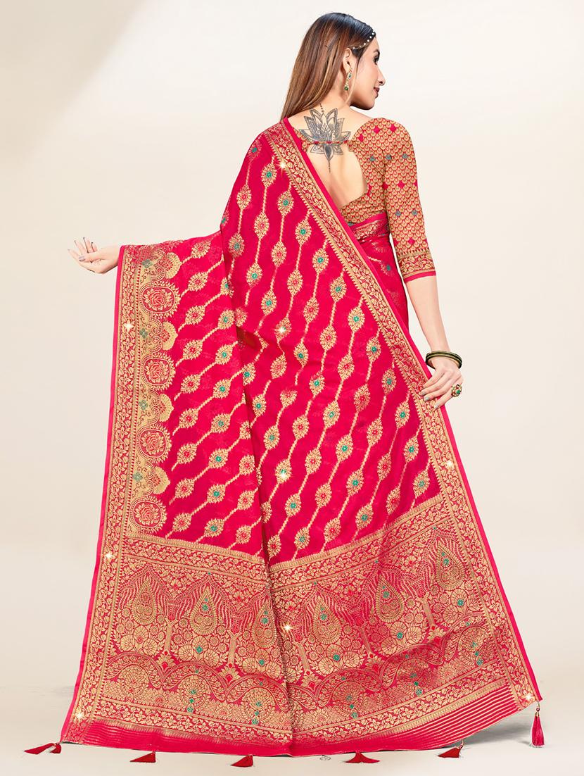 pink self design banarasi saree - 20434004 - Standard Image - 2