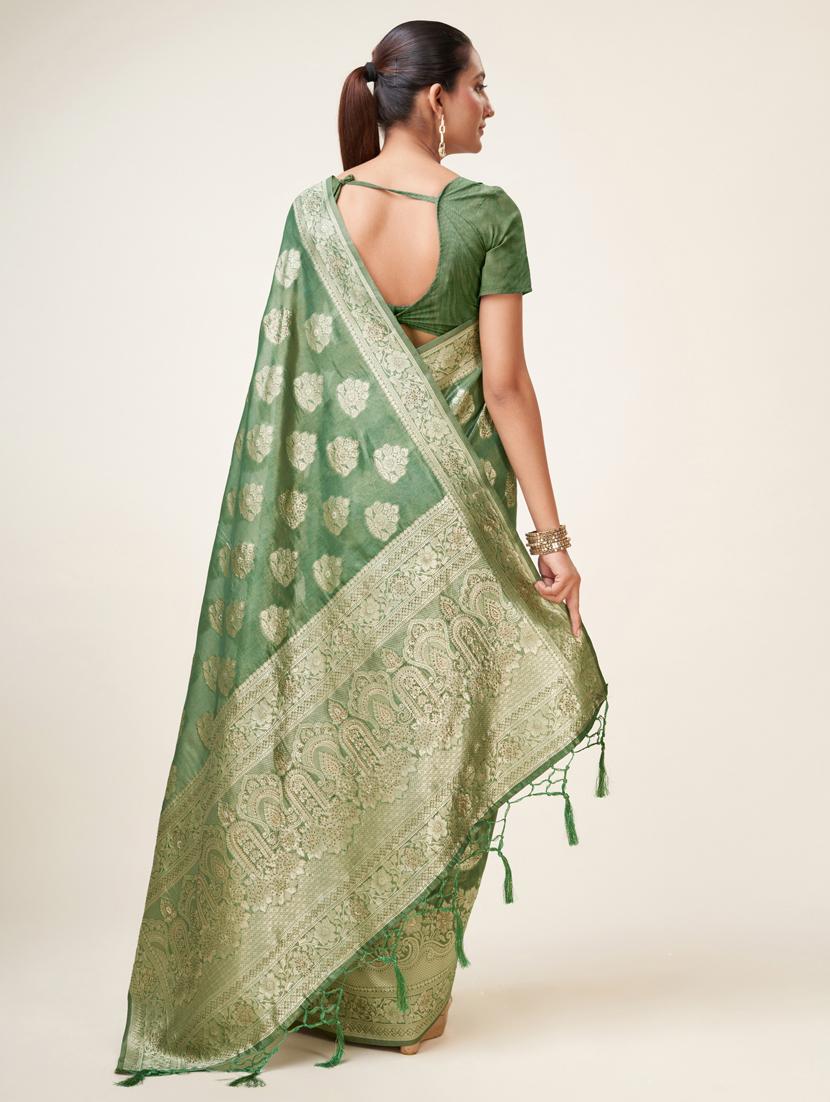 green self design banarasi saree - 20434026 - Standard Image - 2