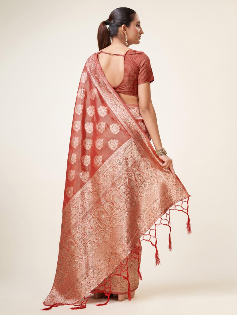 red self design banarasi saree - 20434027 - Standard Image - 2